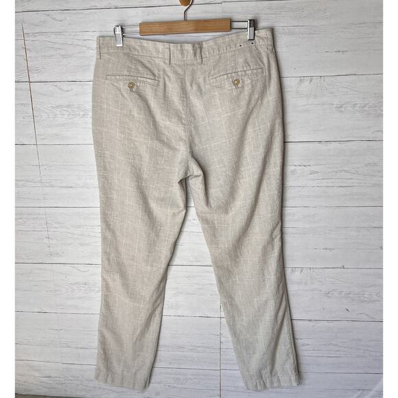 J Crew Pants Mens Size W 36 X L 32 Tan & White Plaid Straight Leg Linen Blend - Picture 14 of 16
